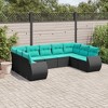 vidaXL Patio Sofa Set Black PE rattan 9 Piece Adjustable Feet - Black and Blue Without Table - 2 of 4