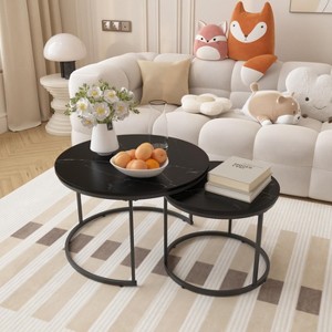 KWPZQEB Round Nesting Coffee Table Set of 2, End Tables with Steel Frame, Stacking Side Tables for Living Room Bedroom Balcony - 1 of 4