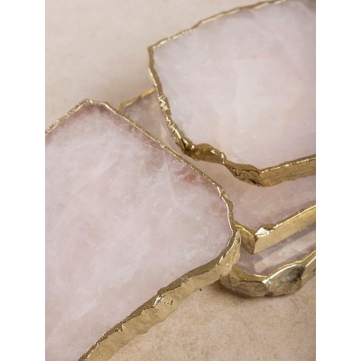 Dazzle Rose Quartz and Gold Stone Coasters, Set of 4