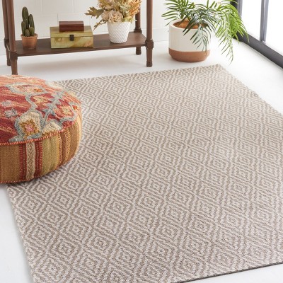Taupe and Cream Wool Geometric Rectangular Area Rug