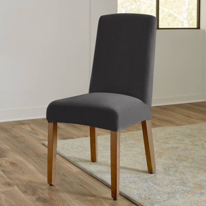 Sure Fit 2pc Hampstead Stretch Velvet Short Dining Chair Cover: Elastic Fit, Indoor Use, Pet Friendly - 1 of 4