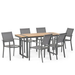 Colfax 7pc Outdoor Aluminum Dining Set - Natural/Gray/Dark Gray - Christopher Knight Home - 1 of 4