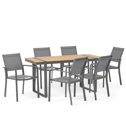 Colfax 7pc Outdoor Aluminum Dining Set - Natural/Gray/Dark Gray - Christopher Knight Home - image 1 of 4