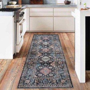 Coolmee Washable Area Rug Boho Floral Rugs for Living Room, Non-Slip Low Pile Throw Indoor Floor Rug Vintage Carpet for Home Office - 1 of 4