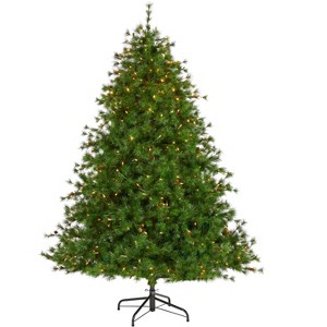 Nearly Natural 7-ft Colorado Mountain Pine Artificial Christmas Tree with 450 Clear Lights, 1453 Bendable Branches and Pine Cones - 1 of 4