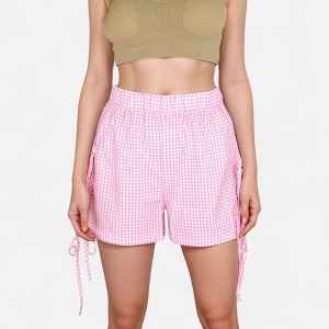 Anna-Kaci Lounge Women's Gingham Lounge Shorts with Elastic Waistband Adjustable Side Tie Details and Relaxed Casual Fit - 1 of 4
