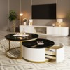 ALEXOUN Modern Round Nesting Coffee Table Set with Drawer - Fluted Elegant Design,Gold Frame for Living Room & Bedroom,Small Space - 2 of 4