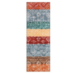 2 x 6 ft Polyester Red Rectangular Hallway Entryway Bathroom Kitchen Geometric Print Farmhouse Machine Washable Runner Rug - 1 of 4