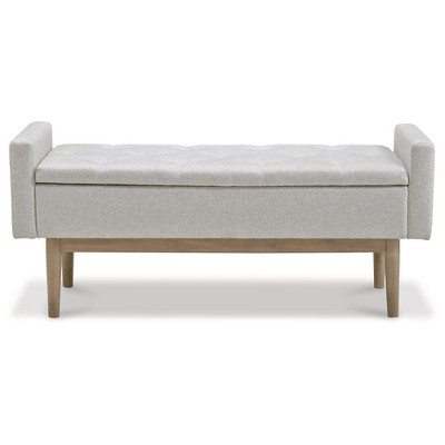 Beige and Brown Tufted Upholstered Storage Bench with Wood Legs