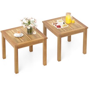 Tangkula 2PCS Outdoor Square Teak Wood End Table Coffee Table for Porch Deck Garden Patio - 1 of 4
