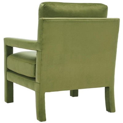 Olive Green Velvet and Wood Accent Chair