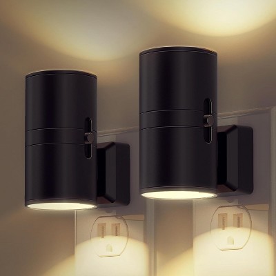 BRINJOY Plug-in Night Light 2-Pack - Dimmable Wall Sconce with Dusk-to-Dawn Sensor, Adjustable 0-100LM Soft White 3000K for Hallway Bedroom Stairs