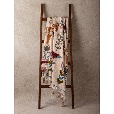 Kyoto Multicolored Cotton Embroidered Throw Blanket 50"x60"