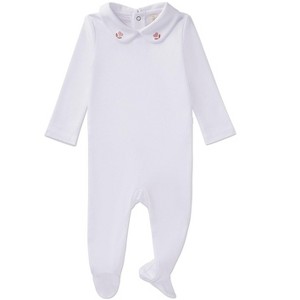 MiniMoi Baby and Toddler Girls 100% Pima Cotton Footie with Heart-Embroidered Peter Pan Collar - 1 of 3