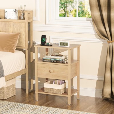 Aukfa Modern Nightstand with Built-in Charging Station, USB Ports & Storage Drawer