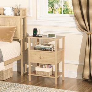 Aukfa Modern Nightstand with Built-in Charging Station, USB Ports & Storage Drawer - 1 of 4