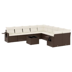 vidaXL 11 Piece Patio Sofa Set with Cushions - Brown and Cream Without Table - 1 of 4