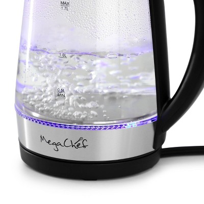 MegaChef 1.7L Silver and Glass Electric Tea Kettle with Auto Shut-Off