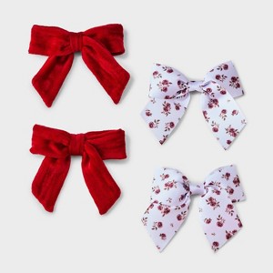 Girls' 4pk Holiday Floral & Velvet Bow Clip Set - Cat & Jack™ Red - 1 of 3