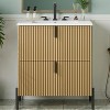 Vynxaria 30 Inch Natural Fluted Bathroom Vanity with Ceramic Sink One Complete Unit Wood Cabinet Two Full Extension Soft Close Drawers Vertical Black - 2 of 4