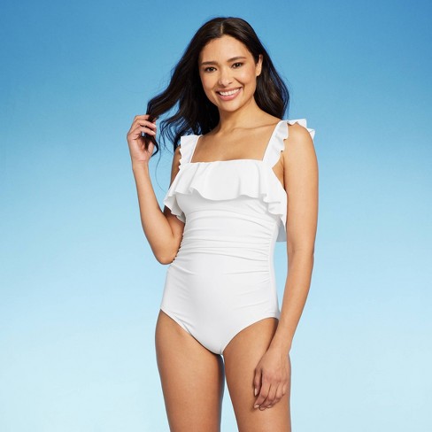 Women's Ruffle Full Coverage One Piece Swimsuit - Kona Sol™ White M : Target