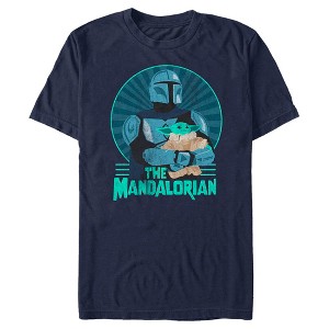 Men's Star Wars The Mandalorian Father's Day Mando and Grogu Retro Logo T-Shirt - 1 of 4