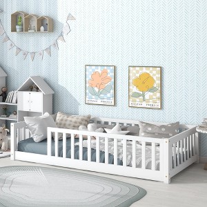 Grungis Twin Size Floor Bed for Kids,Modern Wood Toddler Bed with Heightened Safety Guardrails,Montessori Bed for Bedroom - 1 of 4