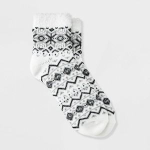 Women's Snowflake Geo Double Lined Cozy Ankle Socks - Auden™ Ivory/Black 4-10 - 1 of 3