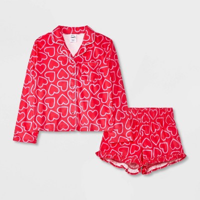 Girls' 2pc 'Hearts' Long Sleeve Coat Pajama Set - art class™ Pink L