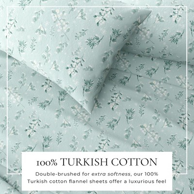 Twin Snowy Botanical Cotton Flannel Sheet Set