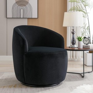 Velvet Fabric Swivel Accent Armchair Barrel Chair With Black Powder Coating Metal Ring Black - 1 of 4