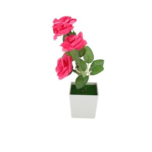 Unique Bargains Artificial Plants 3-Rose Square Pot Arrangement Plastic 2.95"x2.95"x9.84" 1 Pcs - 1 of 4