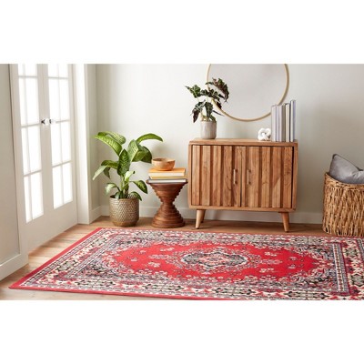 Claret and Black Synthetic Traditional Medallion Area Rug