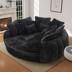 Aukfa 81.1" Cloud Couch Sleeper Sofa, Oversized Round Chaise Lounge Chair Indoor, with 15 Pillows, Upholstered Barrel Daybed for Living Room - 1 of 4