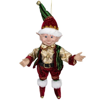 Northlight 13" Burgundy and Gold Festive Chubby Christmas Elf With Bells