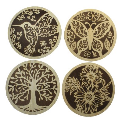 Tabletop 4.0" Laser Cut Coasters Wooden Set Of 4 Ganz  -  Coasters