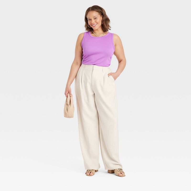 Women's High-Rise Linen Pleated Front Straight Pants - A New Day™, 4 of 16