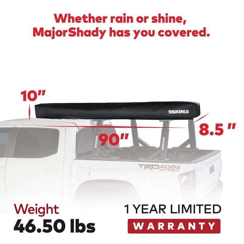 Yakima MajorShady 270 LH Vehicle Roof Mounted Awning Outdoor Rugged Vinyl Travel Cover 80 Square Feet Sun Protection Tent, Black, 3 of 7