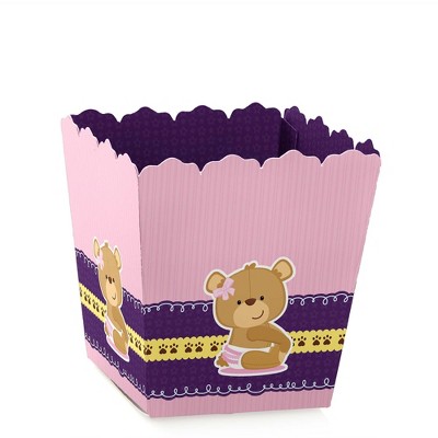 Big Dot of Happiness Girl Baby Teddy Bear - Party Mini Favor Boxes - Baby Shower or Birthday Party Treat Candy Boxes - Set of 12