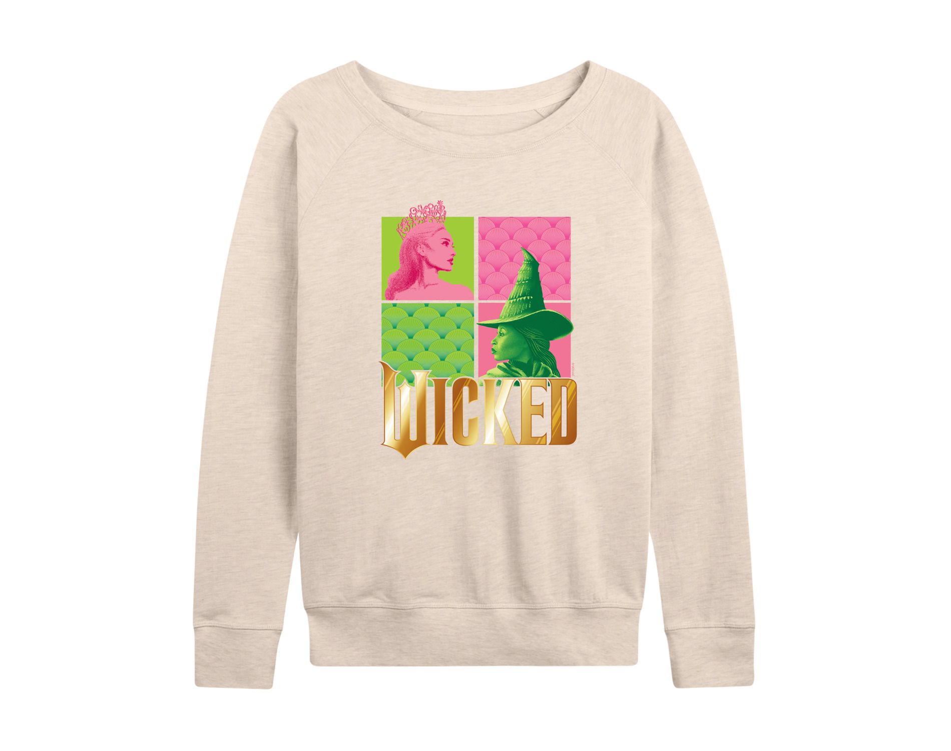 Women's - Wicked - Elphaba And Glinda Logo Lightweight French Terry Wide Neck Long Sleeve Graphic Shirt