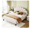 Beige - Queen Upholstered Bed Frame With Headboard Modern Velvet Platform Beds With Flower Pattern Wooden Slats Support - 4 of 4