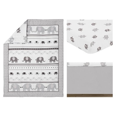 Gray and White Microfiber Elephant Toddler Comforter Set