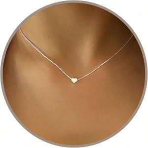 Heart Necklace, 15 - 17 Inch Silver/gold Chain, Dainty Bead Charm, Women's Heart Valentine's Gift - 1 of 4