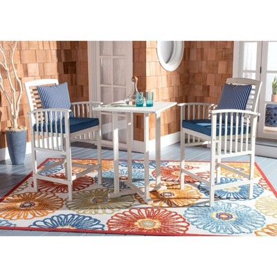 White and Blue 3-Piece Bar Height Patio Bistro Set