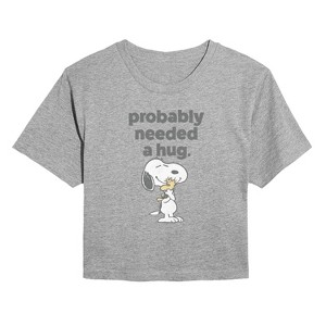 Women's - Peanuts - Snoopy Woodstock Need Hug Cropped Graphic T-Shirt - 1 of 4
