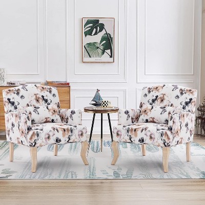 EROMMY High Back Floral Accent Chair for Living Room,Upholstered Wingback Chair w/Pillow, Comfy Armchair w/Wooden Legs