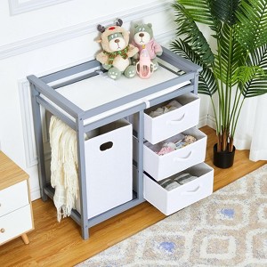 Wooden Baby Changing Table & Dresser with 3 Drawers, Laundry Hamper & Changing Pad¨CNursery Station for Newborns and Infants - 1 of 4