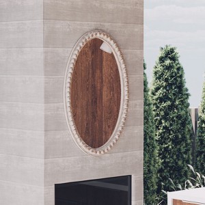 JIONJOY Distressed Wood Oval Mirror - Rustic Farmhouse Accent, Beaded Frame - 1 of 4