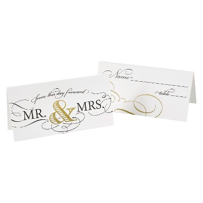 25ct "Mr & Mrs" Wedding Elegance Place Cards Gold