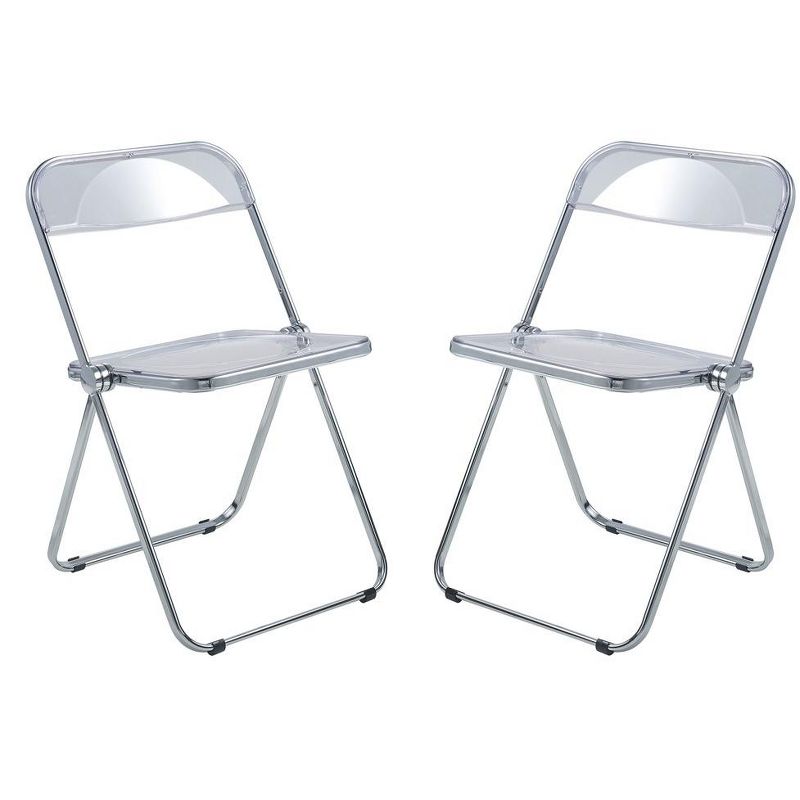 LeisureMod Lawrence Modern Acrylic Folding Chair With Metal Frame Set of 2, 1 of 10